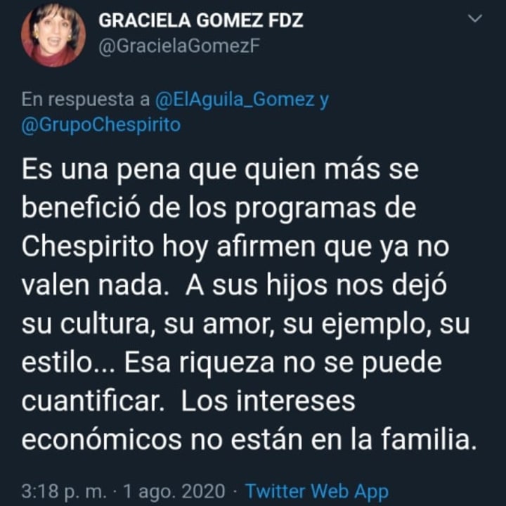 Captura de pantalla cuenta de Twitter de Graciela Gómez