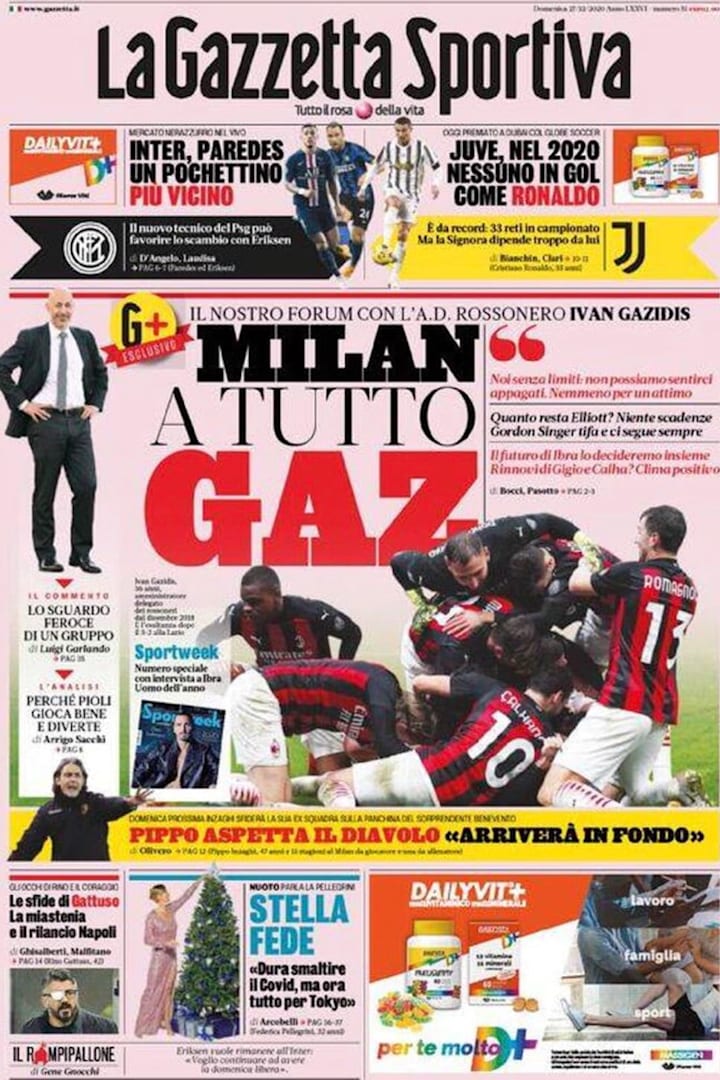La Gazzetta dello Sport del 27 dicembre 2020