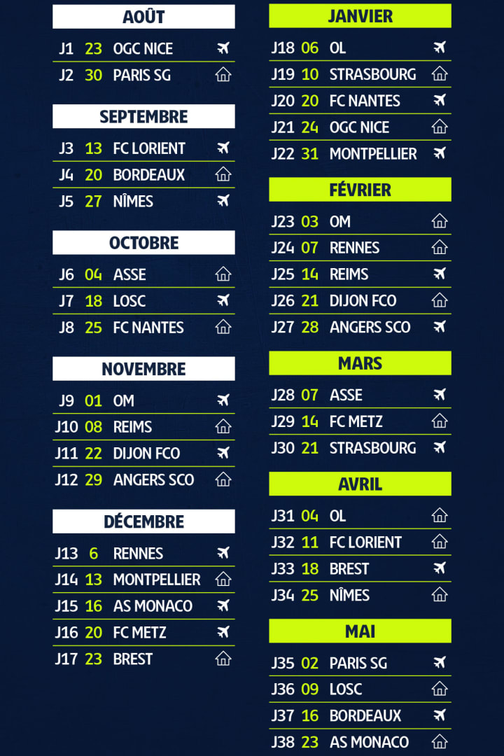 Le calendrier du RC Lens pour la saison 2020-2021 