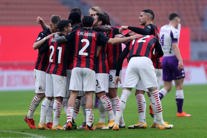 L'esultanza del Milan contro la Fiorentina