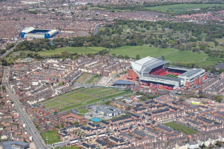 The iconic shot of Stanley Park separating the two Merseyside teams