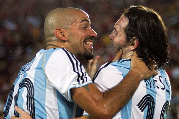 Argentina's Lionel Messi celebrates his...