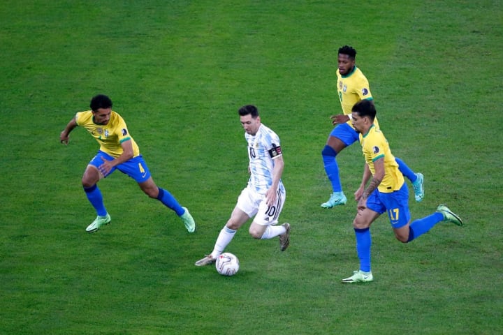 Marquinhos, Fred, Lucas Paqueta Brasil Argentina Messi