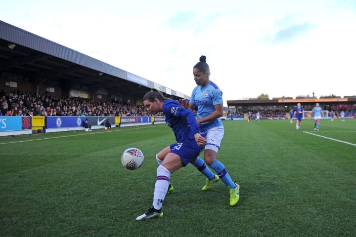 Bachmann in action against Manchester City in the Women's Super League.