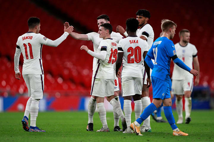 Jadon Sancho, Declan Rice, Bukayo Saka, Tyrone Mings, Phil Foden