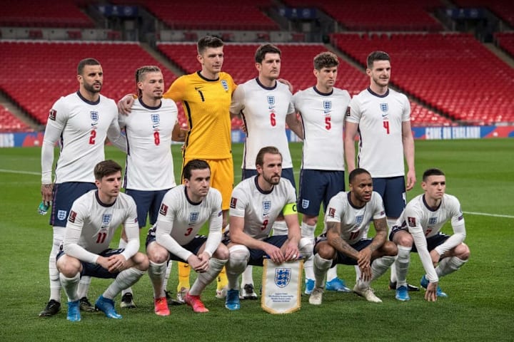 Kyle Walker, Kalvin Phillips, Nick Pope, Harry Maguire, John Stones, Declan Rice, Masount Mount, Ben Chilwell, Harry Kane, Raheem Sterling, Phil Foden