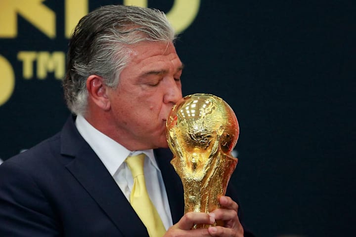 Enrique Pena Nieto President of Mexico Welcomes FIFA Trophy