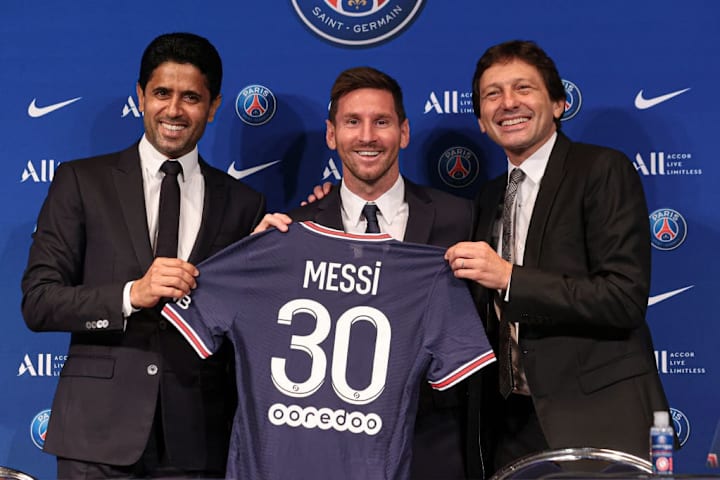 Lionel Messi, Nasser Al Khelaifi, Leonardo