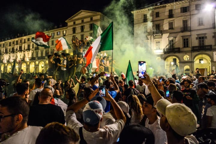 People celebrate the victory of the final of EURO 2020 Italy...