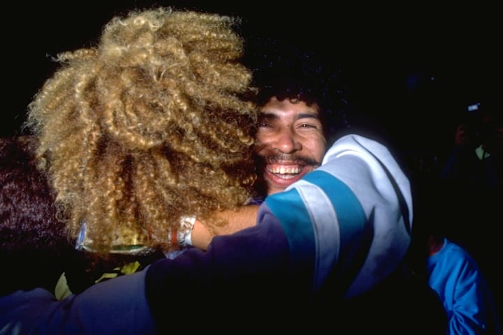 Rene Higuita and Carlos Valderrama of Colombia