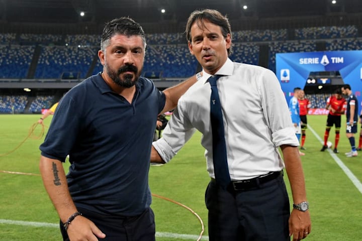 Gattuso e Inzaghi, nel prepartita di Napoli-Lazio