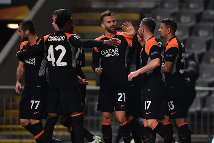 L'esultanza della Roma a Braga