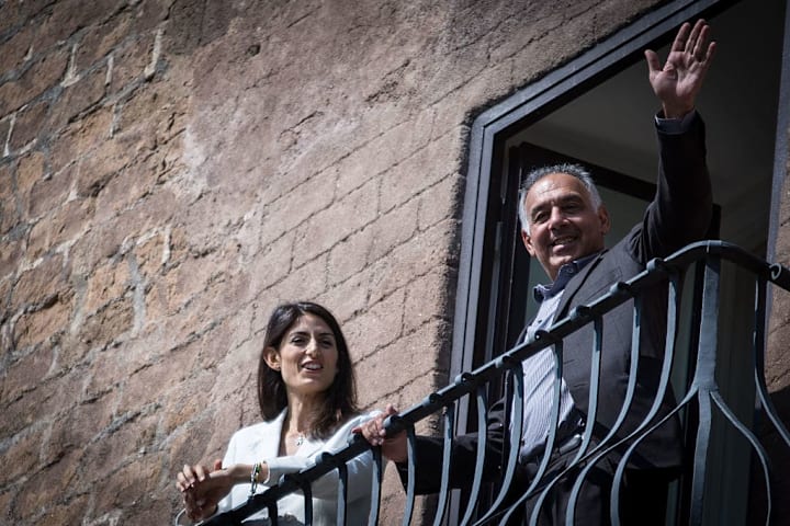 The mayor of Rome Virginia Raggi receives the President of...