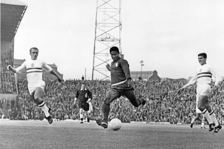 Eusebio banging in a goal at the 1966 World Cup