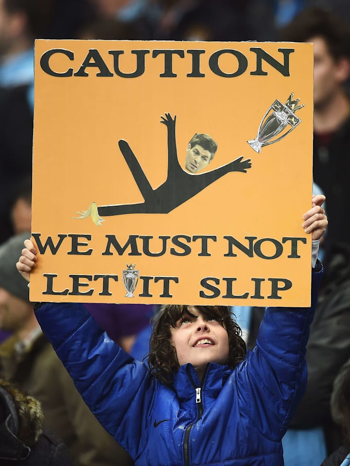 Gerrard has been mocked by rival fans for his slip against Chelsea ever since 