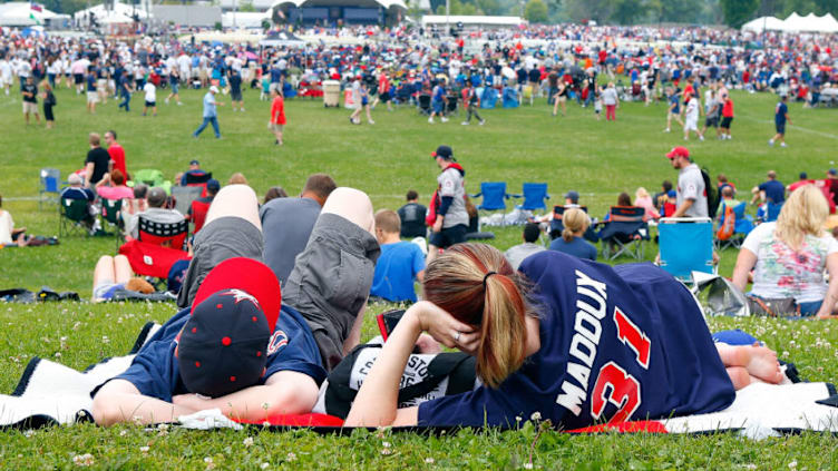 COOPERSTOWN, NY - JULY 27: Baseball fans await the start of the Baseball Hall of Fame induction ceremony at Clark Sports Center during on July 27, 2014 in Cooperstown, New York. (Photo by Jim McIsaac/Getty Images)