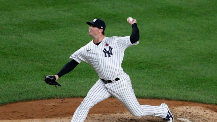 NEW YORK, NEW YORK - AUGUST 16: (NEW YORK DAILIES OUT) Zack Britton #53 of the New York Yankees in action against the Boston Red Sox at Yankee Stadium on August 16, 2020 in New York City. The Yankees defeated the Red Sox 4-2. (Photo by Jim McIsaac/Getty Images)