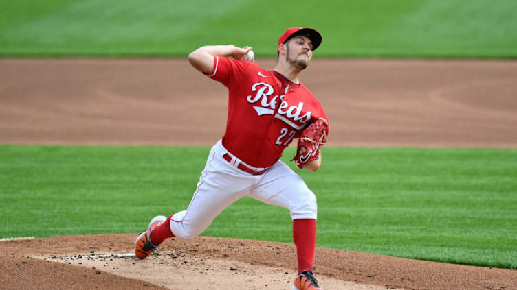 CINCINNATI, OH - SEPTEMBER 14: Trevor Bauer #27 of the Cincinnati Reds pitches against the Pittsburgh Pirates during game one of a doubleheader at Great American Ball Park on September 14, 2020 in Cincinnati, Ohio. (Photo by Jamie Sabau/Getty Images)