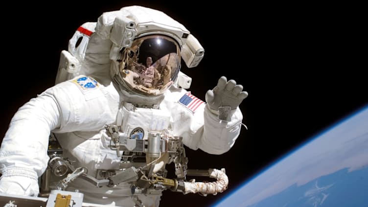 American astronaut Joseph Tanner on a space walk in 2006