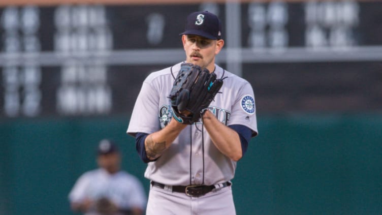 OAKLAND, CA - AUGUST 14: Seattle Mariners starting pitcher James Paxton (65) during the regular season game between the Oakland Athletics and the Seattle Mariners on August 14, 2018, at Oakland-Alameda County Coliseum in Oakland, CA. (Photo by Samuel Stringer/Icon Sportswire via Getty Images)