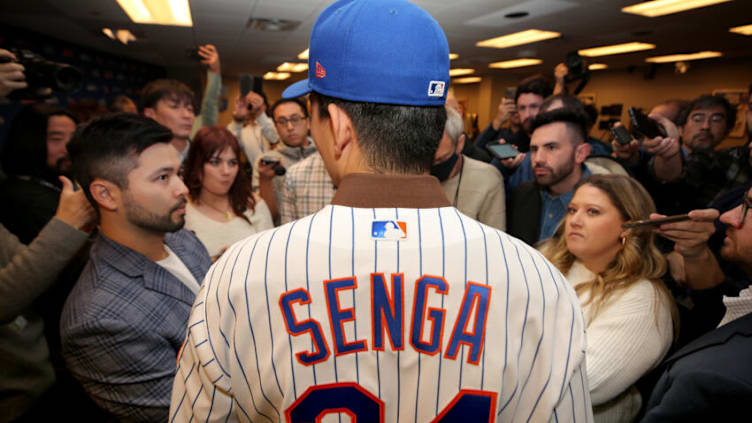 Dec 19, 2022; NY, NY, USA; New York Mets pitcher Kodai Senga speaks to the media during a press conference at Citi Field. Mandatory Credit: Brad Penner-USA TODAY Sports