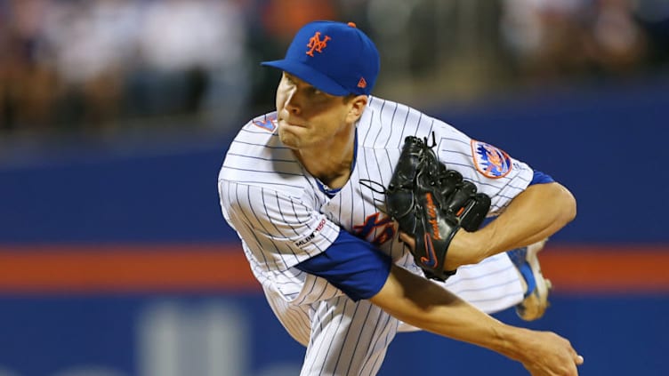 NEW YORK, NY - AUGUST 29: Jacob deGrom #48 of the New York Mets in action against the Chicago Cubs during a game at Citi Field on August 29, 2019 in New York City. (Photo by Rich Schultz/Getty Images)