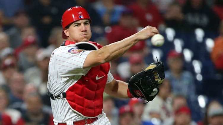 Gunning down base thieves, Realmuto also protects Hoskins in the batting order and is a hitting threat. Photo by Rich Schultz/Getty Images.