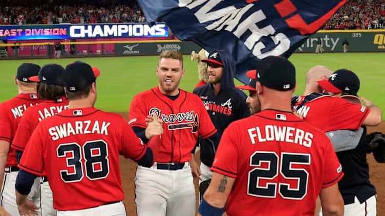 ATLANTA, GA - SEPTEMBER 20: The Braves celebrate winning the NL East Division title after winning the MLB game between the Atlanta Braves and the San Francisco on September 20, 2019 at SunTrust Park in Atlanta, Georgia. (Photo by David John Griffin/Icon Sportswire via Getty Images)