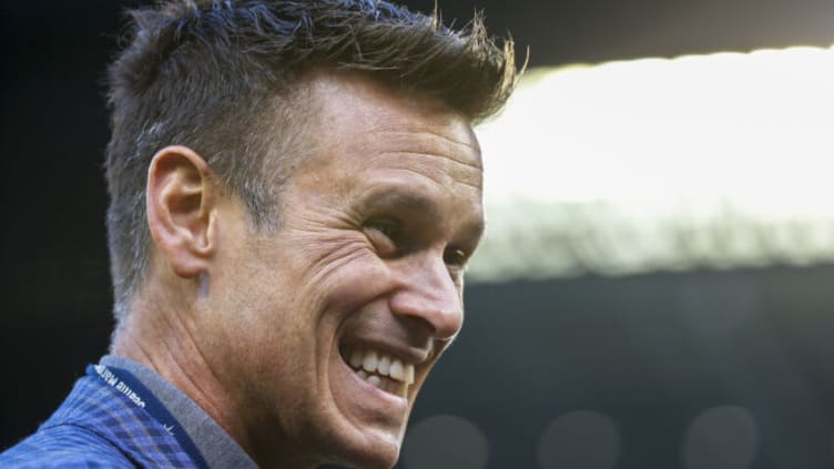 Apr 15, 2022; Seattle, Washington, USA; Seattle Mariners general manager Jerry Dipoto talks during an interview before a game against the Houston Astros at T-Mobile Park. Mandatory Credit: Joe Nicholson-USA TODAY Sports