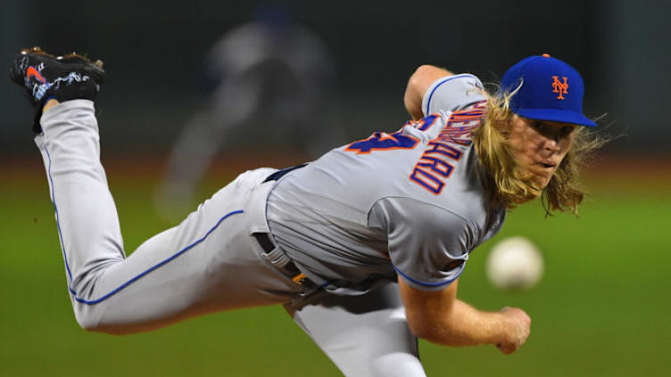 BOSTON, MA. - SEPTEMBER 14: New York Mets starting pitcher Noah Syndergaard throws against the Boston Red Sox during the first inning of a Major League Baseball game at Fenway Park in Boston on September 14, 2018. (Staff Photo By Christopher Evans/Digital First Media/Boston Herald via Getty Images)