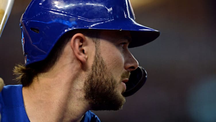 Jul 16, 2021; Phoenix, Arizona, USA; Chicago Cubs right fielder Kris Bryant (17) waits on deck against the Arizona Diamondbacks during the first inning at Chase Field. Mandatory Credit: Joe Camporeale-USA TODAY Sports