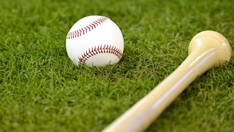 MIAMI, FL - JULY 11: A view of a baseball and bat during batting practice for the 88th MLB All-Star Game at Marlins Park on July 11, 2017 in Miami, Florida. (Photo by Mark Brown/Getty Images)