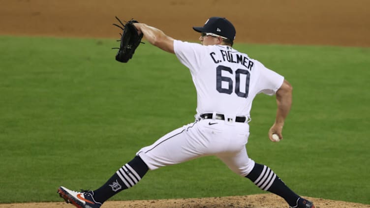 DETROIT, MICHIGAN - AUGUST 11: Carson Fulmer #60 of the Detroit Tigers throws a seventh inning pitch while playing the Chicago White Sox at Comerica Park on August 11, 2020 in Detroit, Michigan. (Photo by Gregory Shamus/Getty Images)