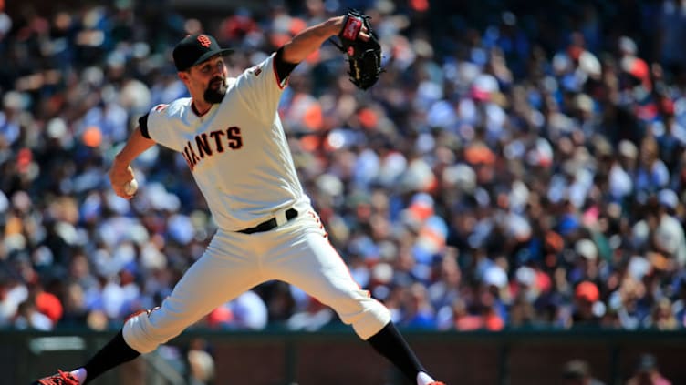 SAN FRANCISCO, CALIFORNIA - APRIL 28: Nick Vincent #61 of the San Francisco Giants pitches against the New York Yankees at Oracle Park on April 28, 2019 in San Francisco, California. (Photo by Daniel Shirey/Getty Images)