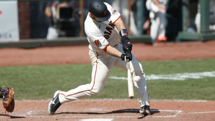 SAN FRANCISCO, CALIFORNIA - SEPTEMBER 27: Joey Bart #21 of the San Francisco Giants at bat against the San Diego Padres at Oracle Park on September 27, 2020 in San Francisco, California. (Photo by Lachlan Cunningham/Getty Images)