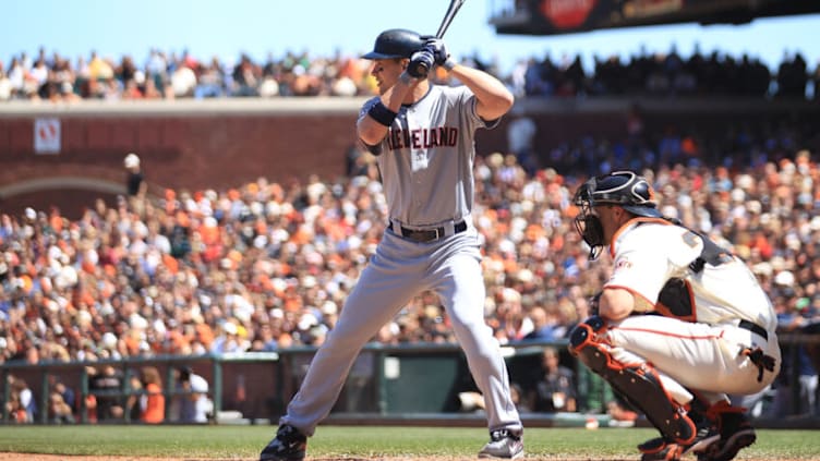 SAN FRANCISCO, CA - JUNE 25: Grady Sizemore #24 of the Cleveland Indians bats against the San Francisco Giants at AT&T Park on June 25, 2011 in San Francisco, California. (Photo by Jed Jacobsohn/Getty Images)