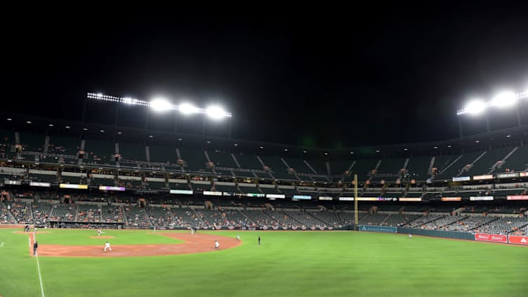 BALTIMORE, MD - APRIL 09: The Baltimore Orioles play against the Oakland Athletics in the sixth inning at Oriole Park at Camden Yards on April 9, 2019 in Baltimore, Maryland. (Photo by Greg Fiume/Getty Images)