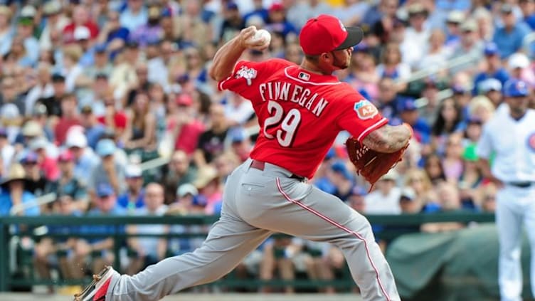 Mar 5, 2016; Mesa, AZ, USA; Cincinnati Reds relief pitcher Brandon Finnegan (29) throws during the first inning against the Chicago Cubs at Sloan Park. Mandatory Credit: Matt Kartozian-USA TODAY Sports