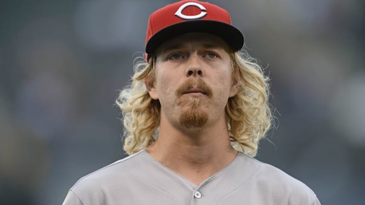 Jun 1, 2016; Denver, CO, USA; Cincinnati Reds starting pitcher John Lamb (47) before the game against the Colorado Rockies at Coors Field. Mandatory Credit: Ron Chenoy-USA TODAY Sports