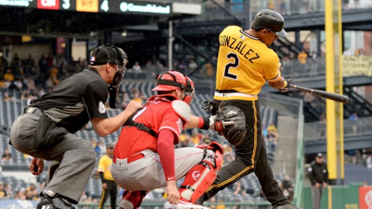 PITTSBURGH, PA - APRIL 07: Erik Gonzalez #2 of the Pittsburgh Pirates in action during the game against the Cincinnati Reds. (Photo by Justin Berl/Getty Images)