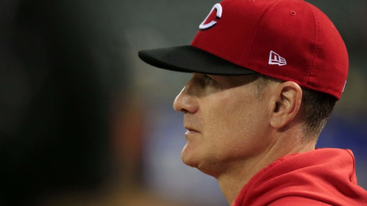 OAKLAND, CALIFORNIA - MAY 08: David Bell #25 of the Cincinnati Reds looks on during the fourth inning. (Photo by Daniel Shirey/Getty Images)