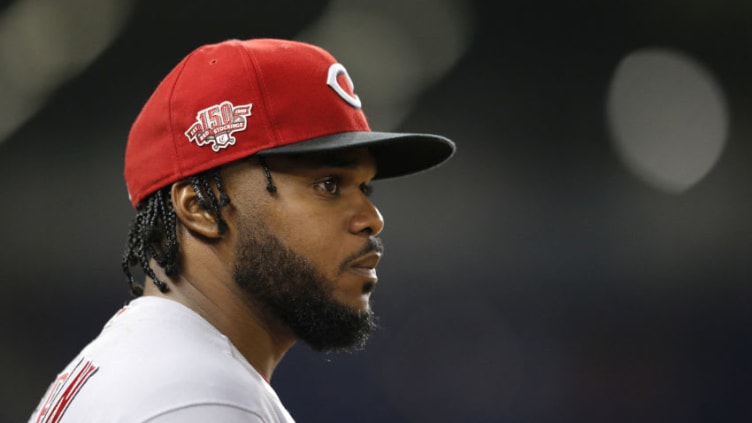 MIAMI, FLORIDA - AUGUST 27: Phillip Ervin #6 of the Cincinnati Reds looks on against the Miami Marlins. (Photo by Michael Reaves/Getty Images)