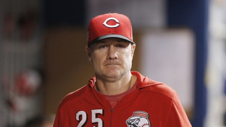 MIAMI, FLORIDA - AUGUST 29: Manager David Bell #25 of the Cincinnati Reds looks on. (Photo by Michael Reaves/Getty Images)