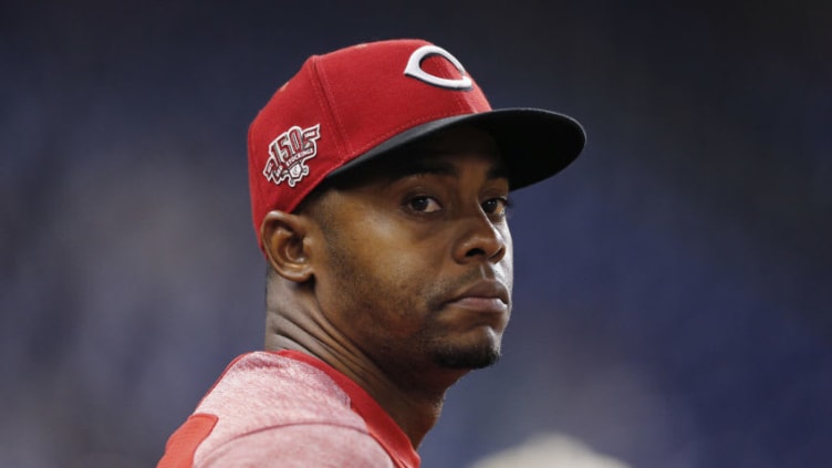 MIAMI, FLORIDA - AUGUST 29: Raisel Iglesias #26 of the Cincinnati Reds looks on. (Photo by Michael Reaves/Getty Images)