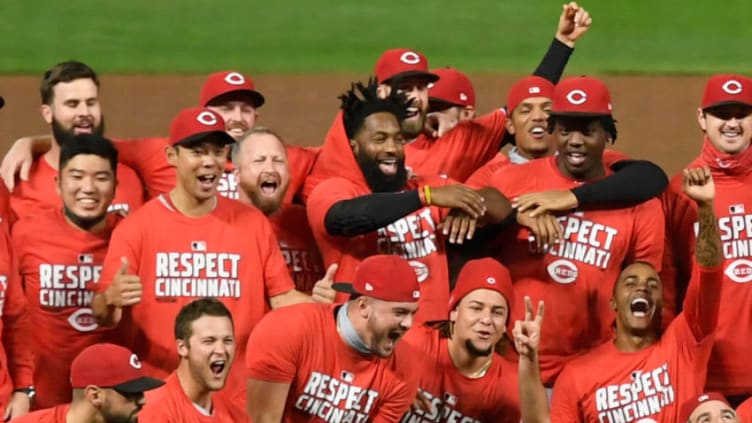 MINNEAPOLIS, MINNESOTA - SEPTEMBER 25: The Cincinnati Reds celebrate defeating the Minnesota Twins. (Photo by Hannah Foslien/Getty Images)