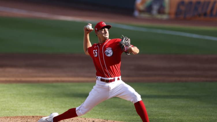 CINCINNATI, OH - JULY 14: Robert Stephenson #55 of the Cincinnati Reds delivers a pitch. (Photo by Joe Robbins/Getty Images)