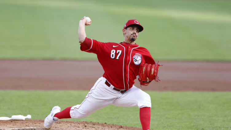 CINCINNATI, OH - JULY 22: Jose De Leon #87 of the Cincinnati Reds pitches during an exhibition game against the Detroit Tigers at Great American Ball Park on July 22, 2020 in Cincinnati, Ohio. The Reds defeated the Tigers 2-1. (Photo by Joe Robbins/Getty Images)