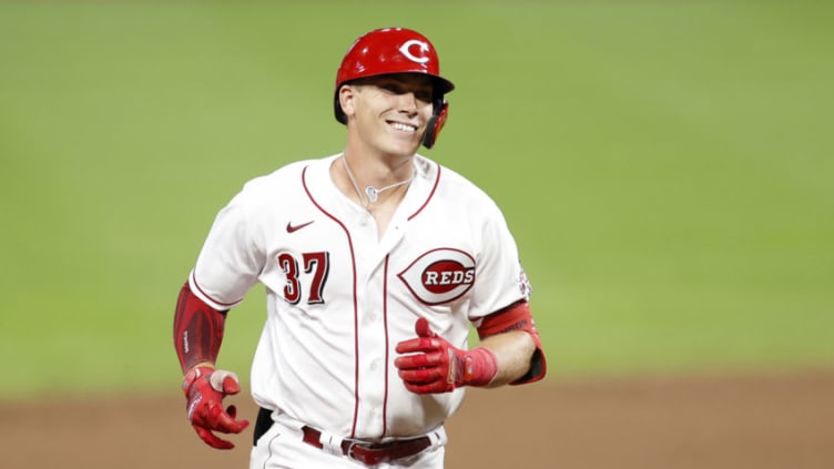 CINCINNATI, OH - JULY 27: Tyler Stephenson #37 of the Cincinnati Reds rounds the bases after hitting a solo home run. (Photo by Joe Robbins/Getty Images)