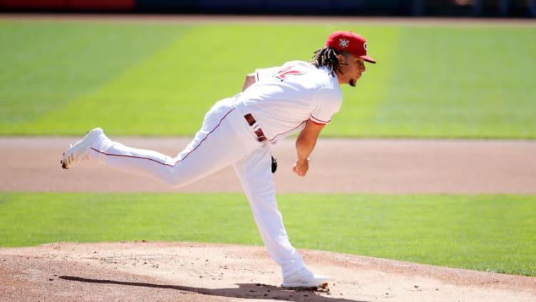 CINCINNATI, OH - AUGUST 30: Luis Castillo #42 of the Cincinnati Reds pitches during the game. (Photo by Kirk Irwin/Getty Images)