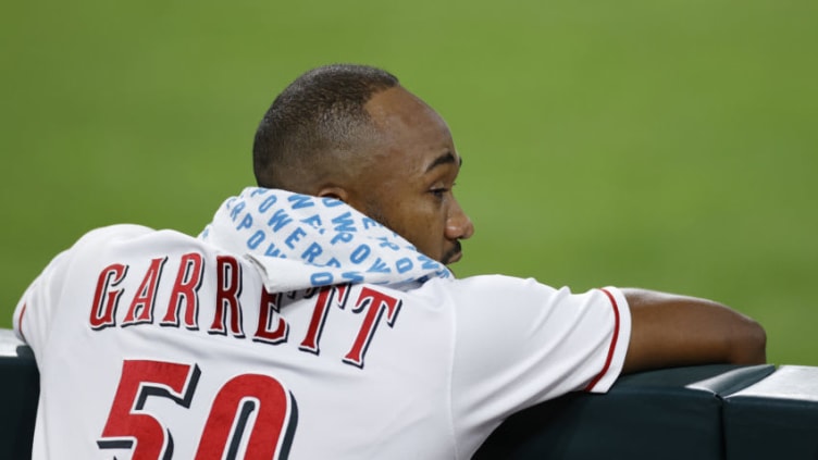 CINCINNATI, OH - SEPTEMBER 02: Amir Garrett #50 of the Cincinnati Reds looks on during a game. (Photo by Joe Robbins/Getty Images)